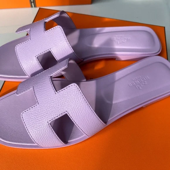 HERMES LAVENDER EPSOM LEATHER ORAN SANDALS SIZE 38